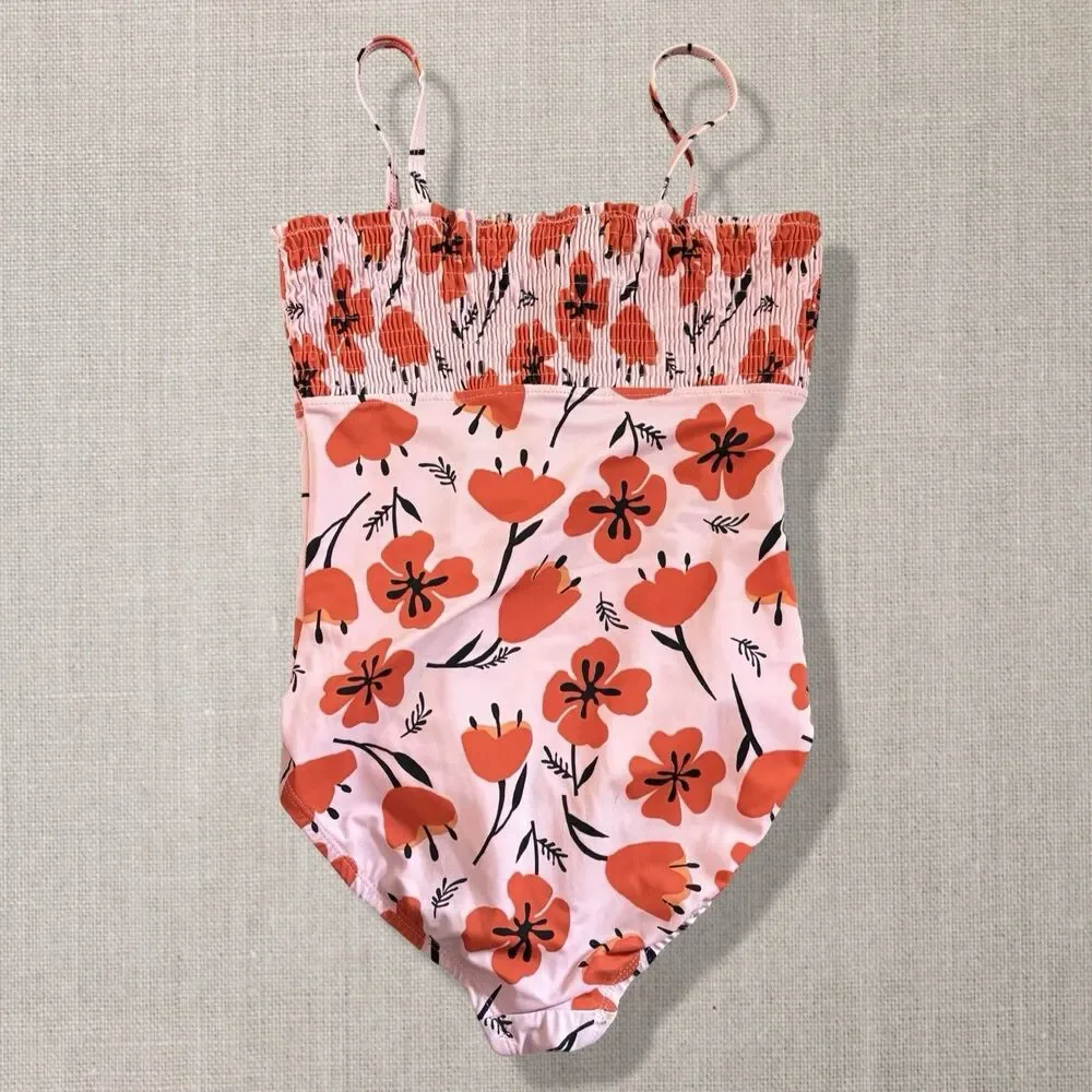 Hanna Andersson Pink Poppy Smocked One Piece Swimsuit Girls Size 10